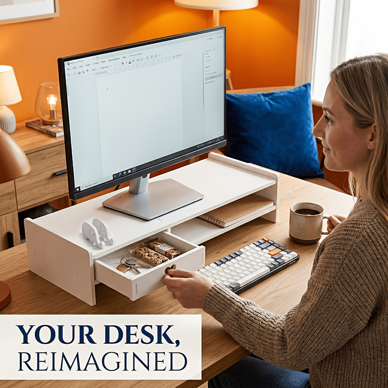 Desk Setup Riser - Minimalist White PVC Monitor Stand Riser