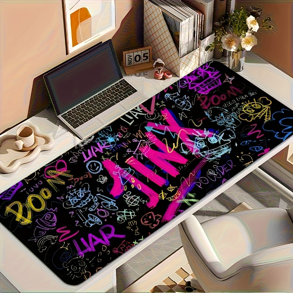 Desk Setup Art - Vibrant Doodle Text Gaming Mouse Pad