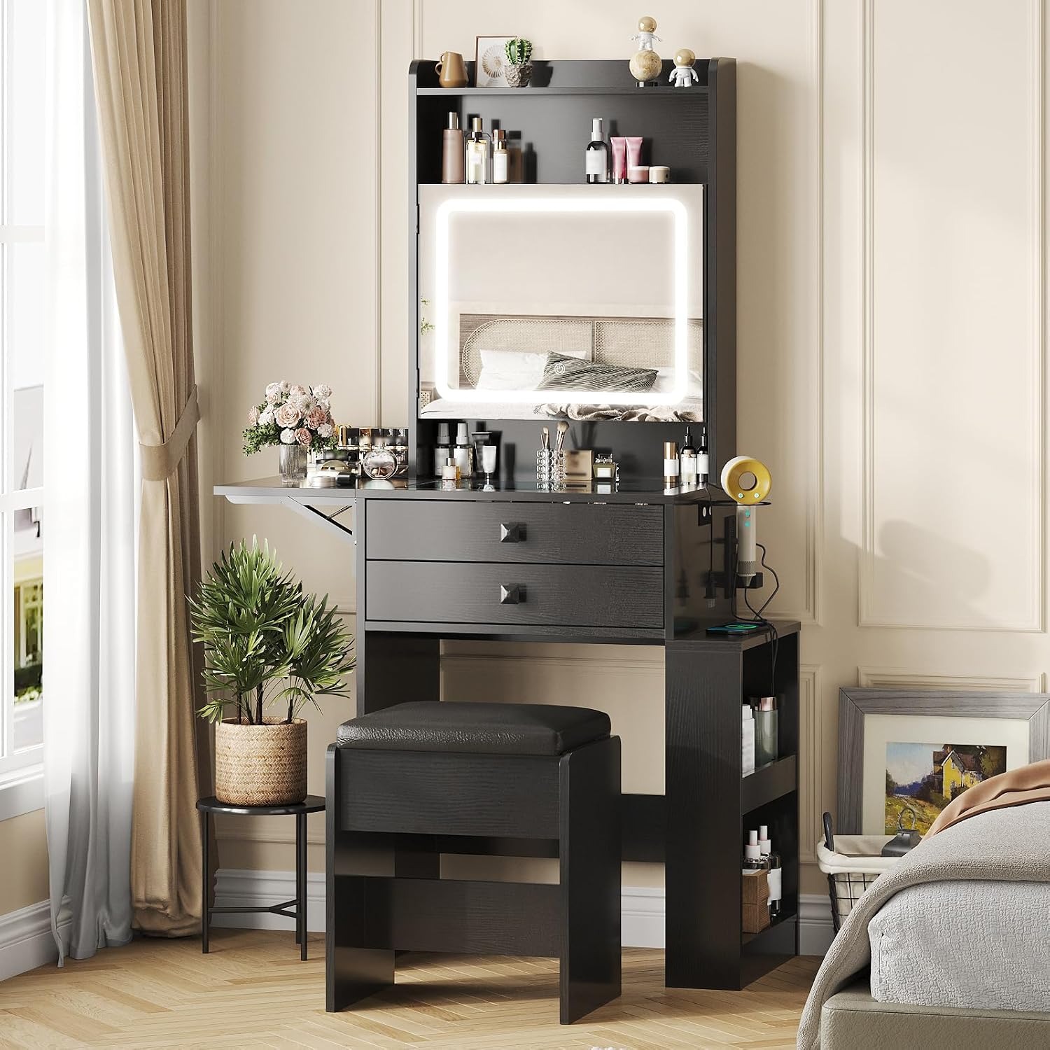 Desk Vanity Setup - Small Makeup Vanity Desk with Fold-up