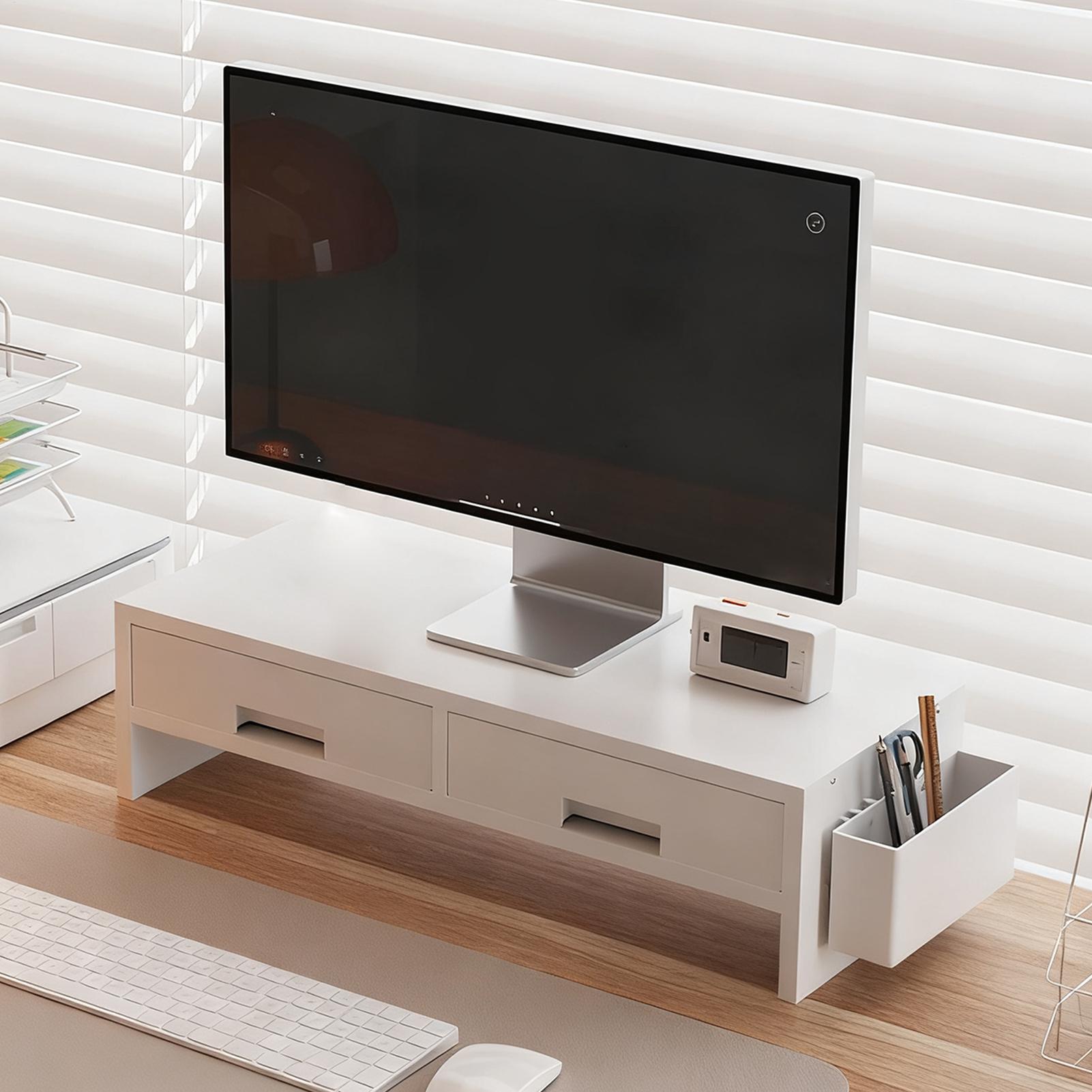 Desk Setup Riser - Desk Monitor Stand Riser Double Drawer