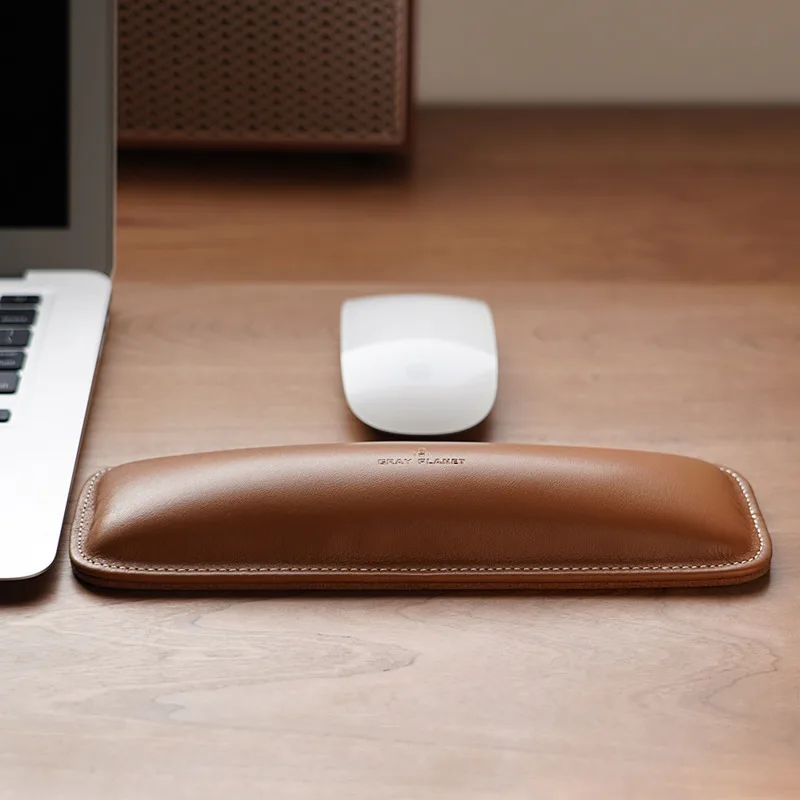 Ergonomic Desk Setup Keyboard - Genuine Leather Wrist Rest Top-Grain Leather