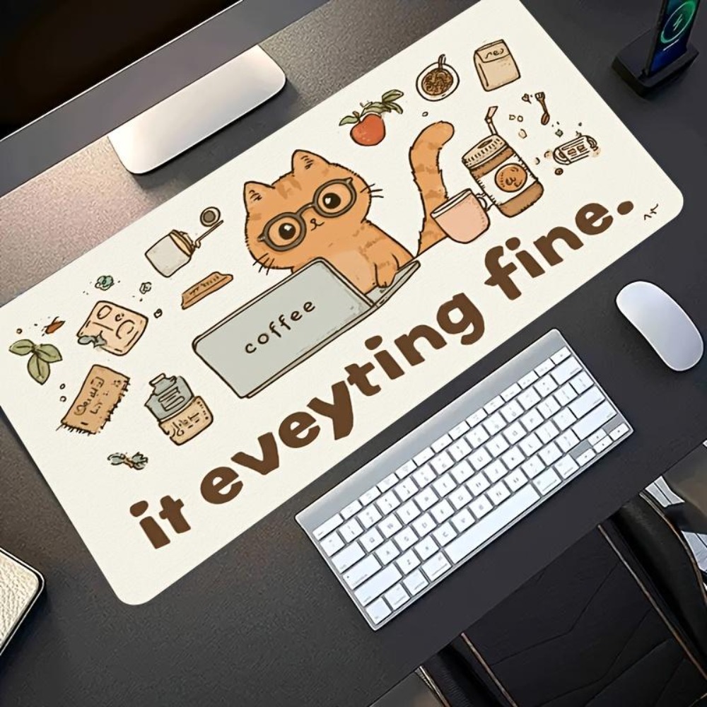 Desk Setup Art - Hand-drawn patterns, an orange cat wearing