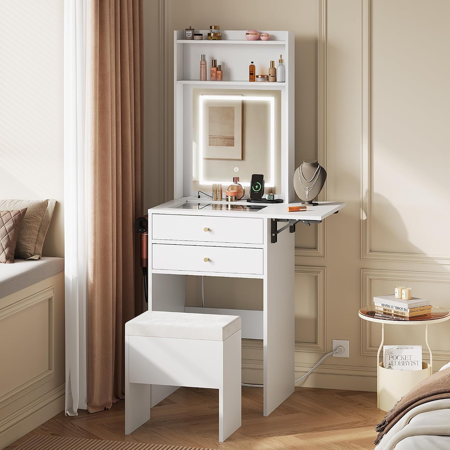 Desk Vanity Setup - Small White Vanity Desk Set with
