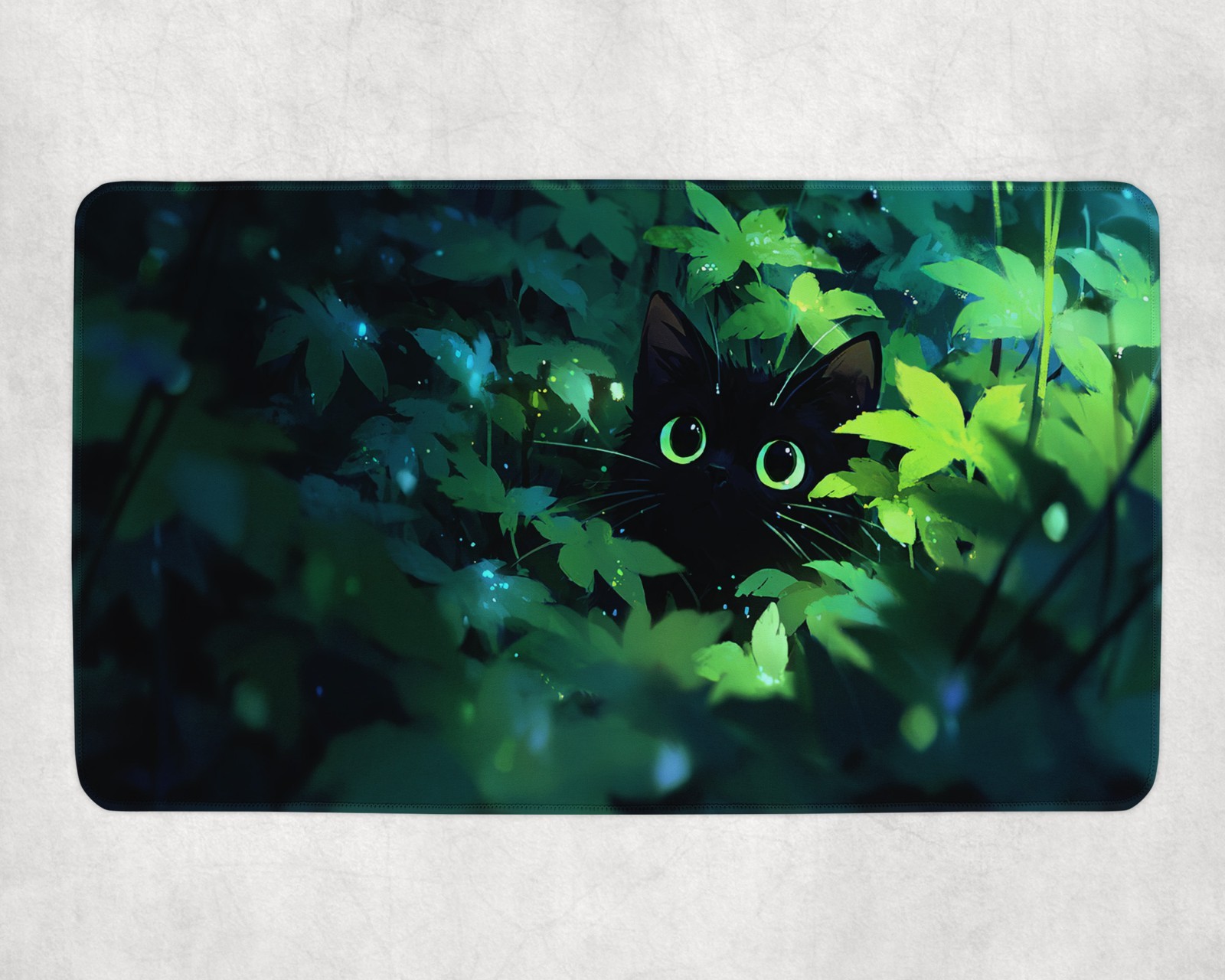 Desk Setup Art - Black Cat for MTG Playmat Green