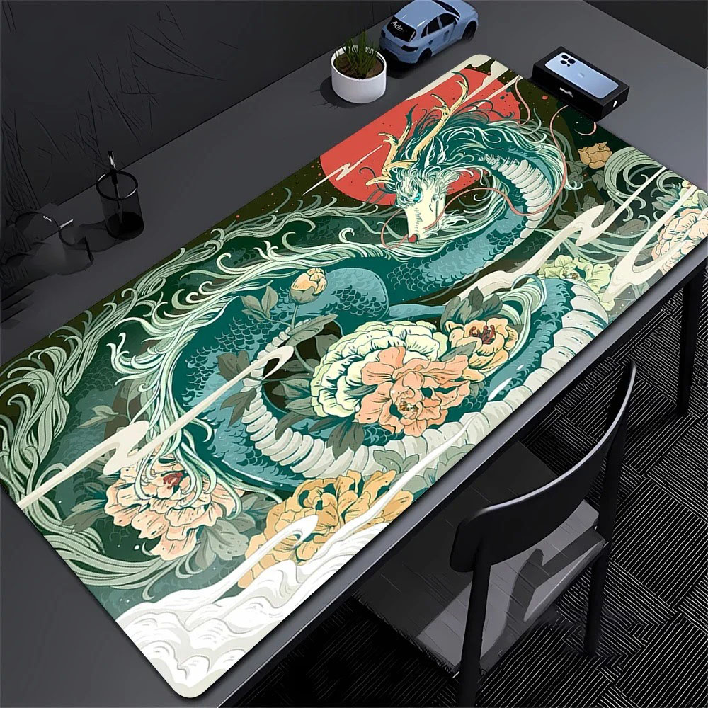 Desk Setup Art - Eastern Dragon Peony Flower Desk Mat