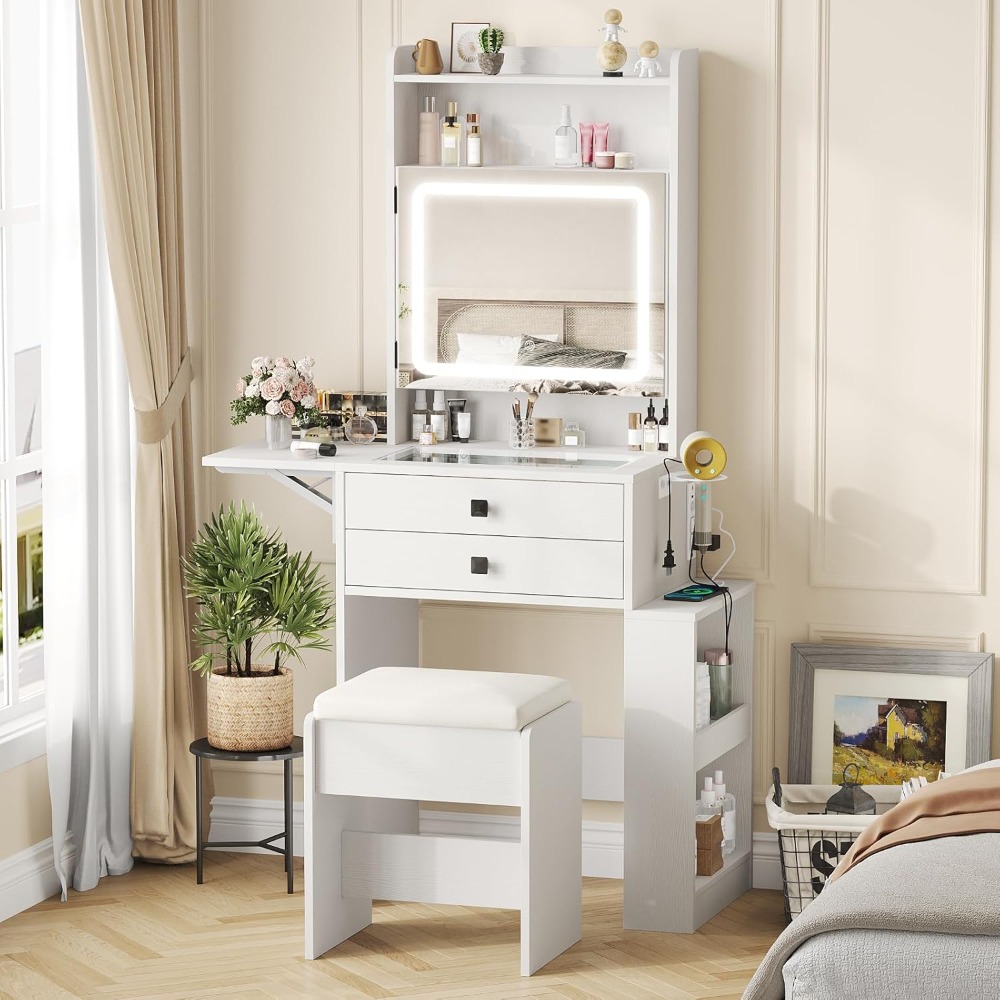 Desk Vanity Setup - Small Makeup Vanity Desk with 3