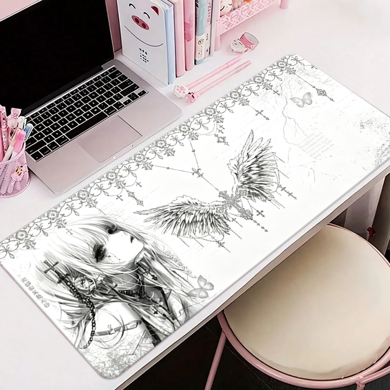 Desk Setup Rug - Leather Mousepad Black White Anime Aesthetics