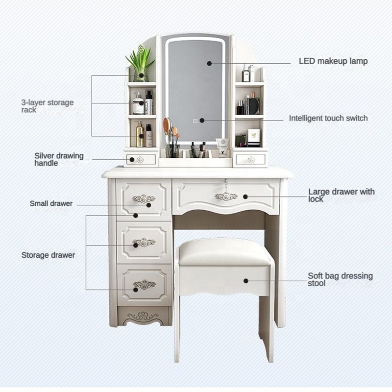 Girls White and pink Modern Wo - Desk Vanity Setup 评论和价格
