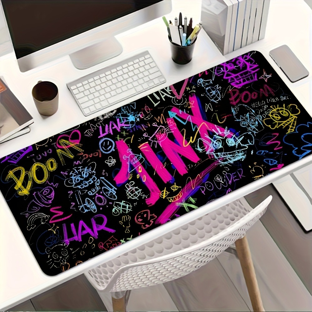Vibrant Doodle Text Gaming Mou - Desk Setup Art 评论和价格