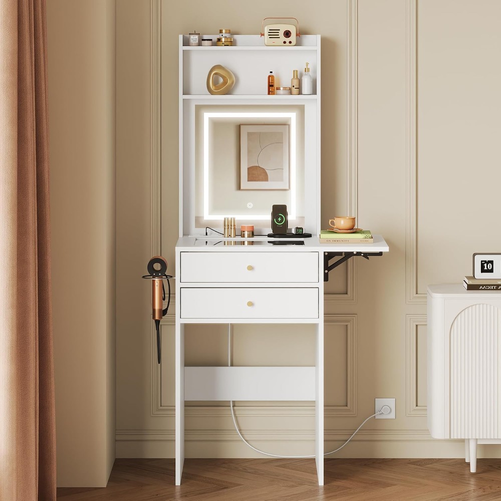Small White Vanity Desk with L - Desk Vanity Setup 评论和价格