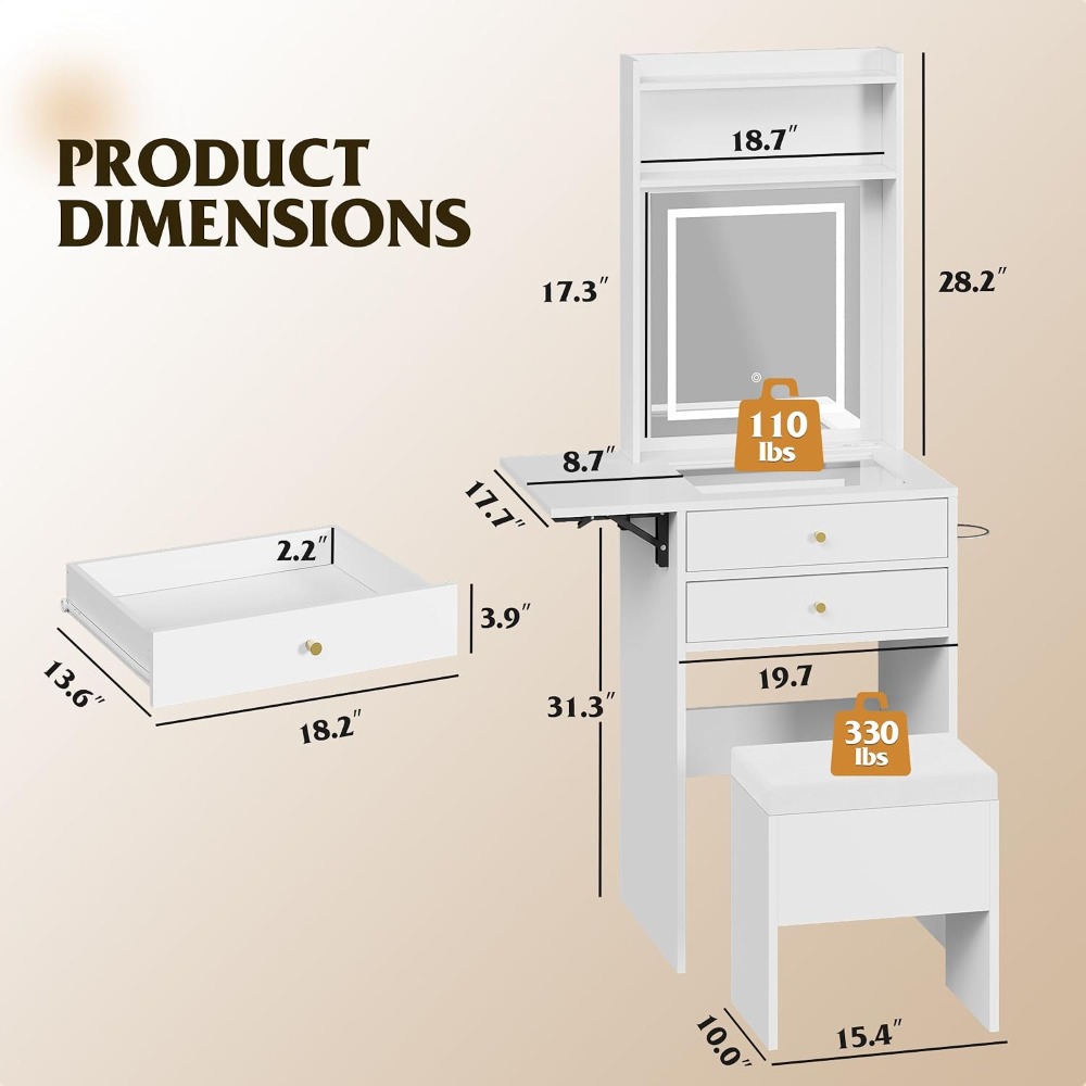Small White Vanity Desk with L - Desk Vanity Setup 评论和价格