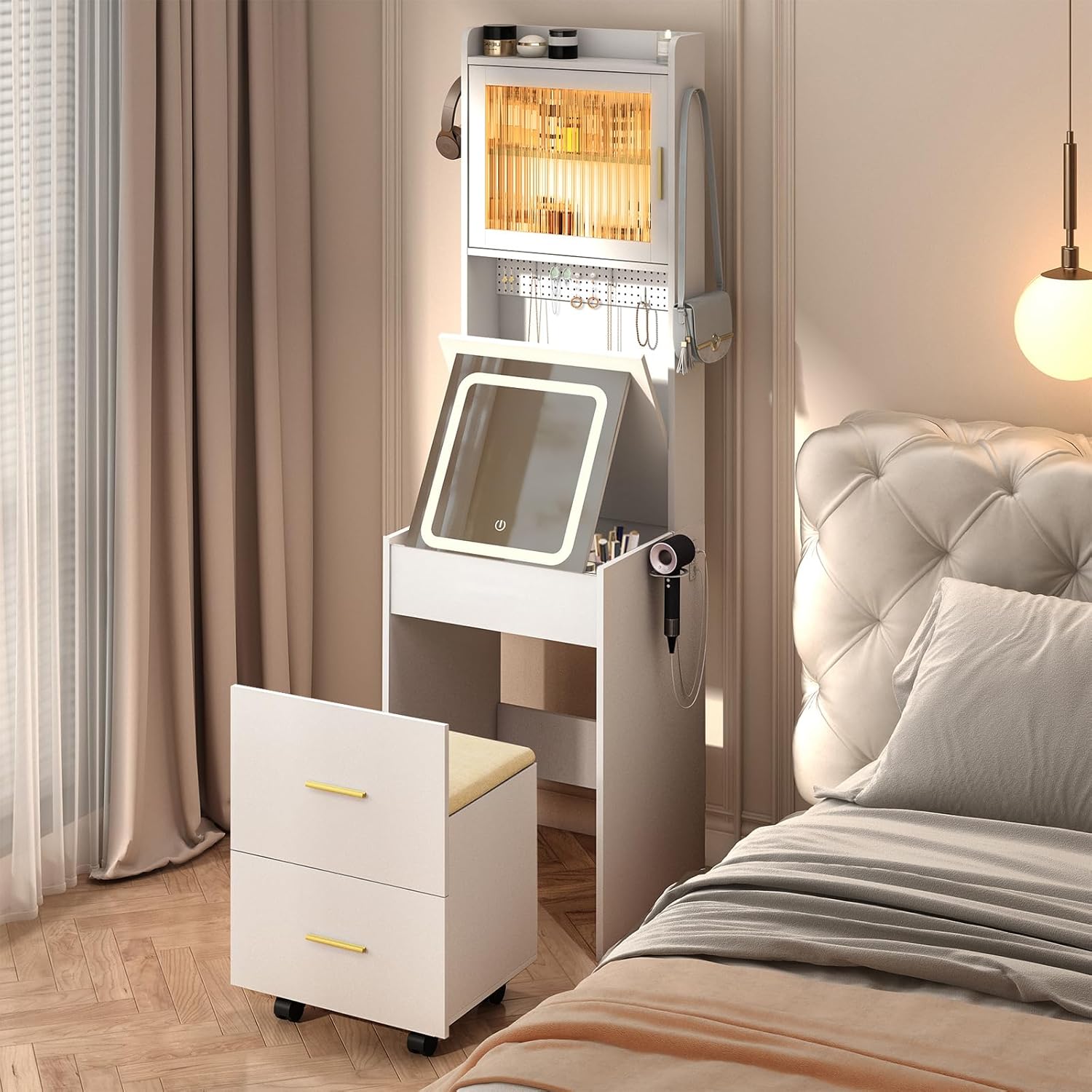 3 in 1 Vanity Desk with Fold-u - Desk Vanity Setup 评论和价格