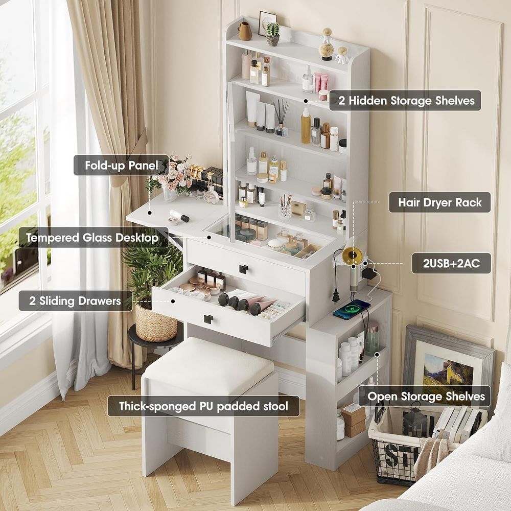 Vabches Small Makeup Vanity De - Desk Vanity Setup 评论和价格