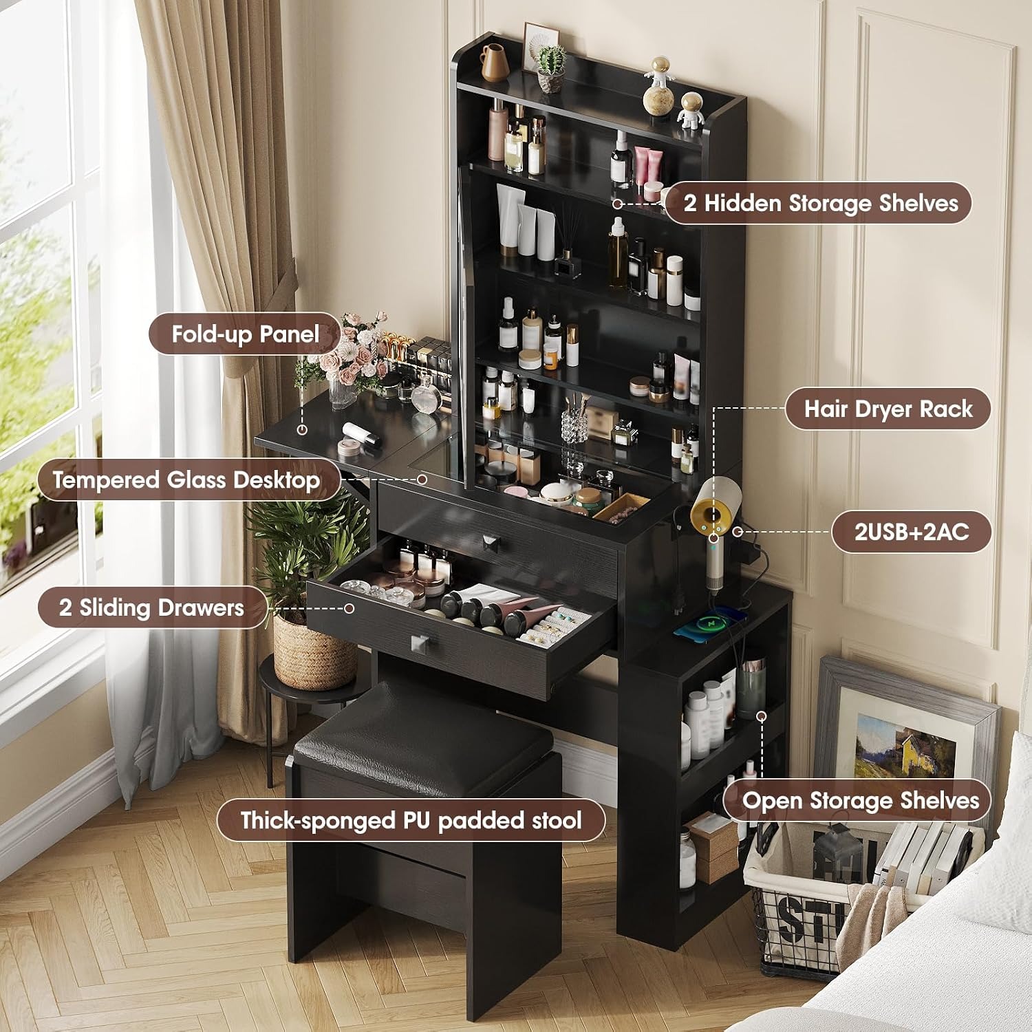 Small Makeup Vanity Desk with  - Desk Vanity Setup 评论和价格
