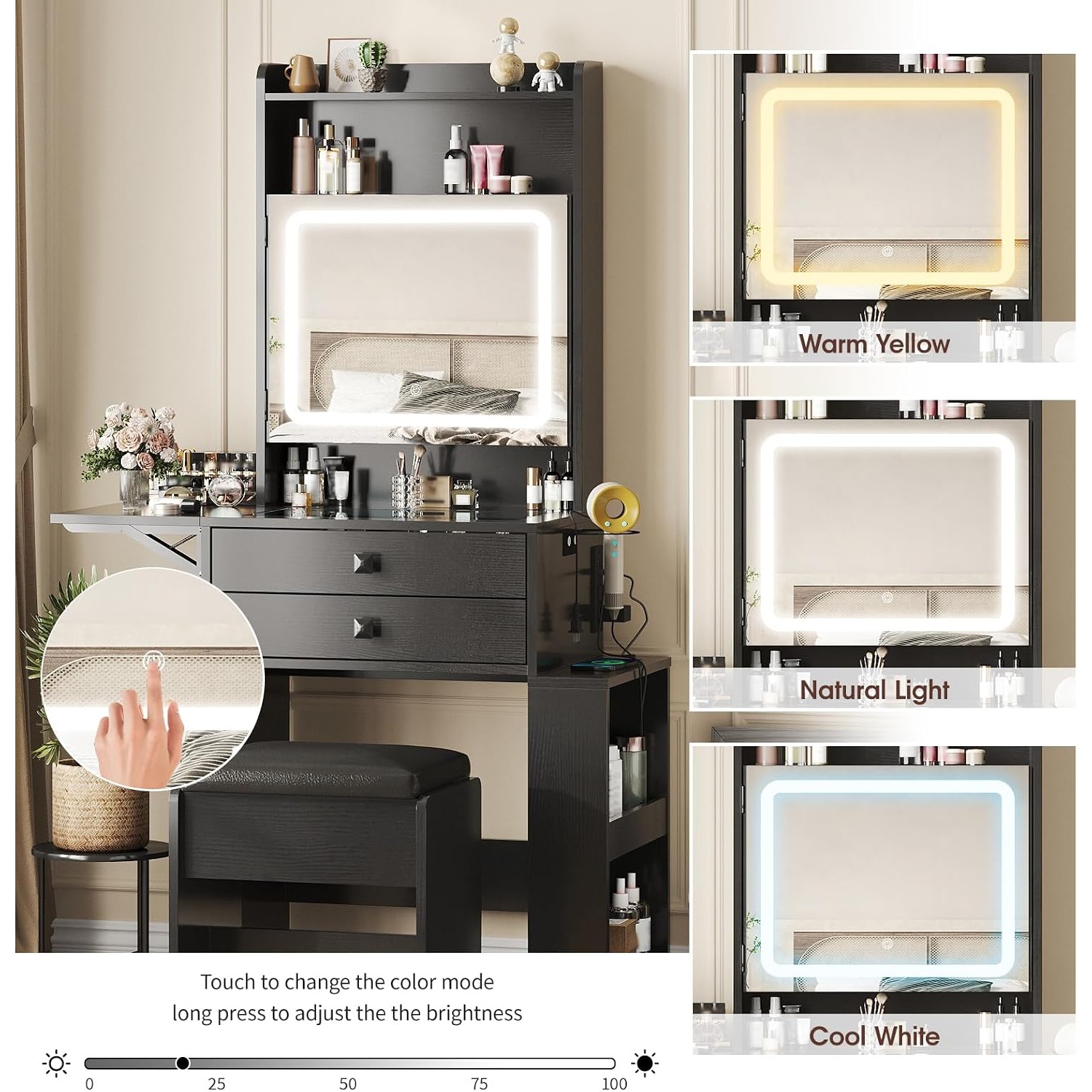 Small Makeup Vanity Desk with  - Desk Vanity Setup 评论和价格