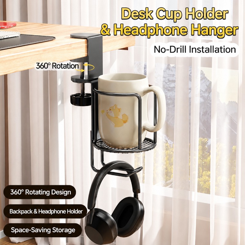 2 in 1 Desk Cup Holder Headpho - Desk Setup Headphone Stand 评论和价格