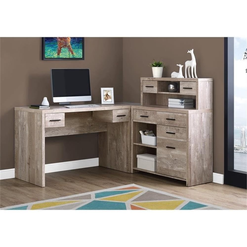 Contemporary Beige L-Shaped La - Desk Setup Beige 评论和价格