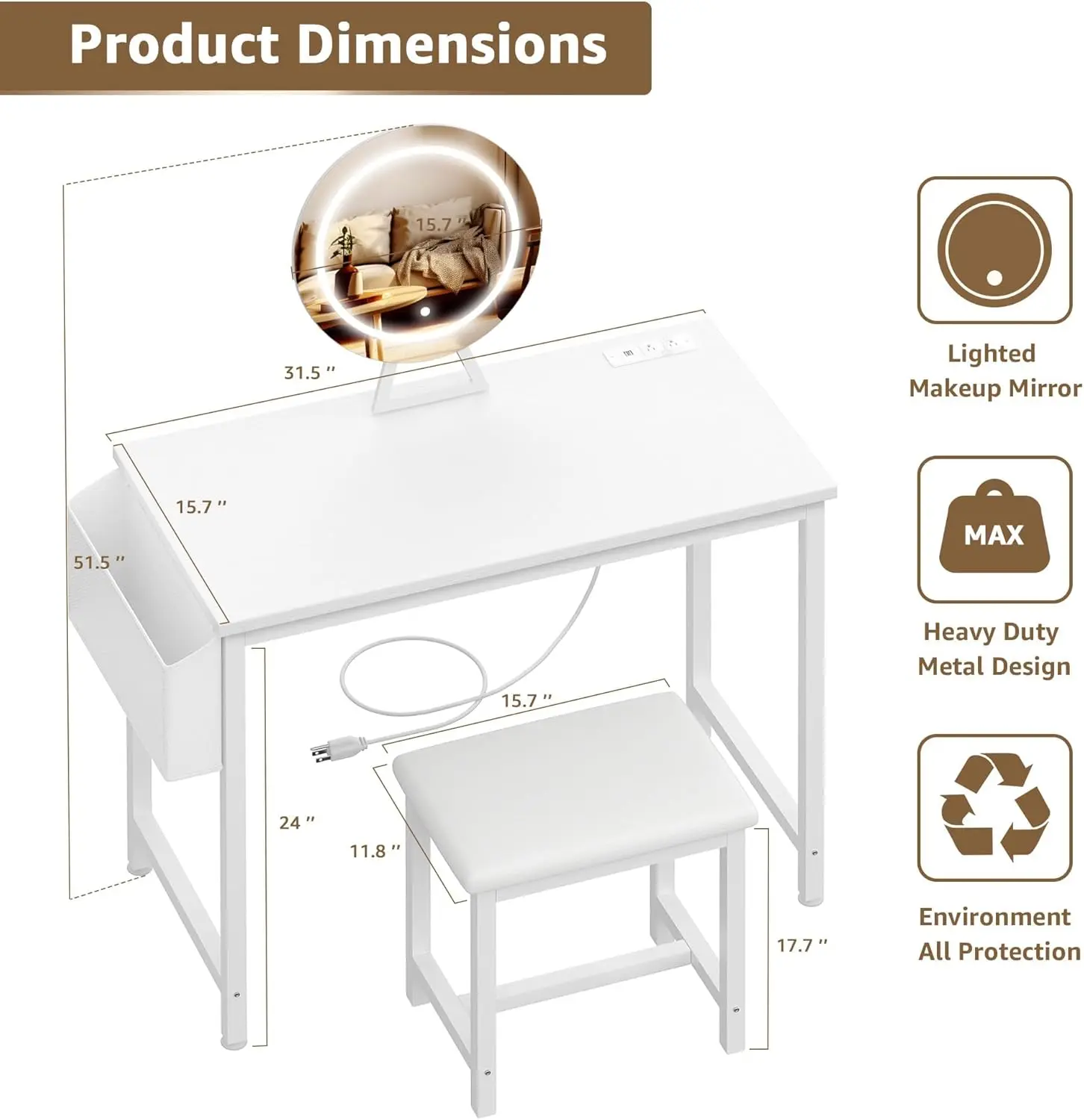 Makeup Vanity Desk with Mirror - Desk Vanity Setup 评论和价格
