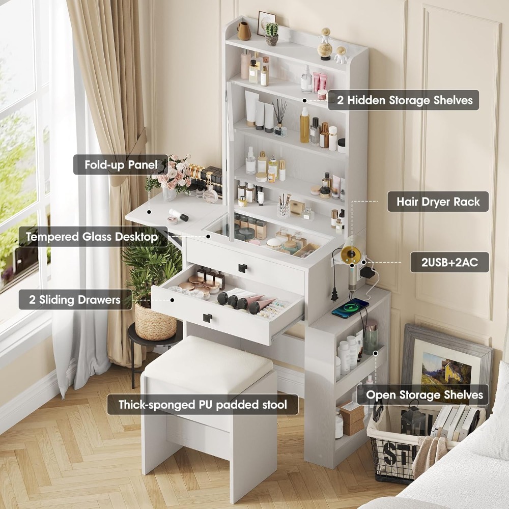 Small Makeup Vanity Desk with  - Desk Vanity Setup 评论和价格