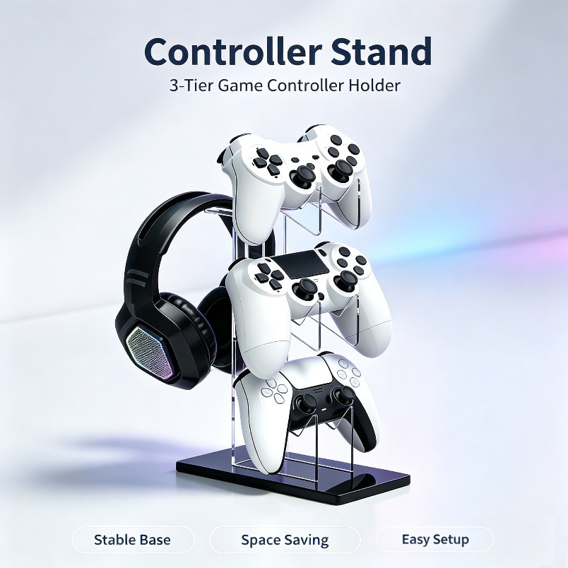 Game Storage Rack 3 Tier Contr - Desk Setup Headphone Stand 评论和价格